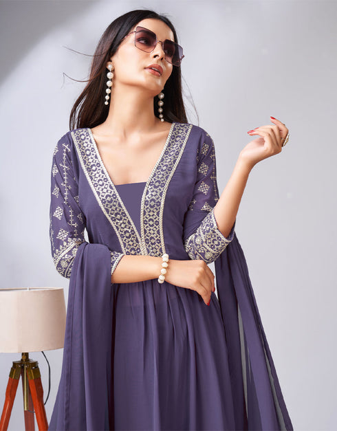 chic lavender georgette traditional function wear readymade suit collection with lavender georgette rt8787-184158 Side View